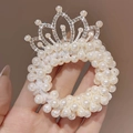 Elastico per capelli con perle e corona da principessa con strass per bambine - Grande Corona di Perle