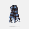 Winter Mohair-Kaschmir-Gefühl Schal mit blau-braunem Karomuster und Fransen am Saum - Blau-Braun Karomuster