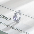 Minimalist silver hoop earring with round purple gemstone and clear zircon accents - Blue and Purple