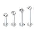 G23 titanium labret studs with four-prong set round zircon stones in four varying lengths - Silver