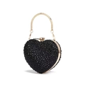 Chic heart-shaped rhinestone evening bag in black with gold metal handle and kiss lock - Black