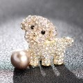 Exquisite poodle puppy brooch with white rhinestones and a large pearl on gold alloy - Full Rhinestone Pearl Dog Brooch
