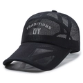 Men's black breathable mesh baseball cap with Traditions DY print for outdoor sports - One Size(Adjustable) / Navy Blue