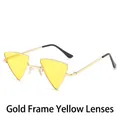 Punk triangle sunglasses with a gold metal frame and bright yellow lenses - Gold Frame Yellow Lenses