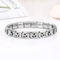 Elastic stainless steel bracelet with soccer ball pattern links in silver finish - 1297-Silver Edge Football