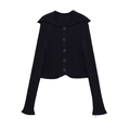 Dames zwart ribgebreid vest met een brede matrozenkraag en knoopsluiting - S / Marineblauw