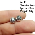 Macro detail of 8mm silver alloy lantern bead showing hollow patterns and dimensions - 16# (Diameter 8mm Hole 2mm)