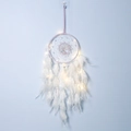 Detail of pink Tree of Life dreamcatcher with glowing LED lights and soft white feathers - 9501CD Light Purple Tree of Life with Light