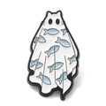 Cute white ghost cat enamel brooch with light blue fish patterns for women clothing - Ghost Cat
