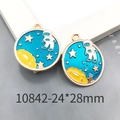 Astronaut and star enamel charm pendant in gold finish for jewelry making projects - Space 24x28mm-10842