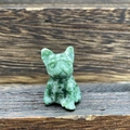 French bulldog figurine carved from green gemstone with unique marble texture patterns - Green Spot Jasper