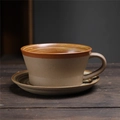 Japanese retro ceramic coffee cup and saucer set with brown glaze and spiral texture - 244-b Short Breakfast Cup + Saucer (plain White) 400ml / Universal