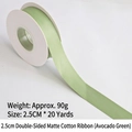 2.5cm wide avocado green matte cotton ribbon roll for gift wrapping and flower bouquet - Double-sided Matte Cotton / 2.5cm Wide * 20 Yards / Avocado Green