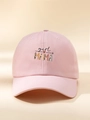Dettaglio cappellino rosa con stampa girl MAMA, motivo leopardato e grafiche a cuore - Cappellino Da Baseball Mama Stampato In Gcrl - Rosa / Taglia unica