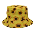 Dettaglio della stampa a girasole e cuciture rinforzate sul cappello alla pescatora giallo - M(56-58cm) / Giallo