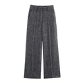 Deep grey tweed wide-leg trousers with high waist design and textured fabric - XS / Wide Leg Pants