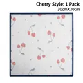 Paño de cocina absorbente blanco con estampado de cerezas y borde azul, 30x30cm - Borde Azul Estilo Cereza / 30*30CM 9 Capas Algodón Estampado