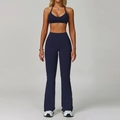Navy blue halter neck sports bra and high-waisted flared yoga pants set for women - S / Bra Style 2 + Flare Pants / Cobalt Blue