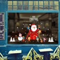 Adesivi natalizi per vetrine con Babbo Natale e pupazzo di neve per decorazione bar - 6281-Babbo Natale Pupazzo di Neve Scatola Regalo
