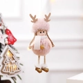 Pink plush reindeer Christmas tree ornament with golden star and woven rope legs - Five-star / Lotus root pink
