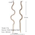 Boucles d'oreilles longues courbes en S en acier inoxydable plaqué or 18 carats avec taille - Boucles d'Oreilles S-Courbe en Zircon (Or)