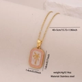 Gold stainless steel necklace featuring a rectangular pink coconut tree pendant - 3# Pink Square