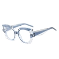 Irregular light blue transparent cat-eye sunglasses with ice-cut texture frame - Gray Frame Clear Lens