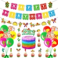 Mexican Fiesta birthday party set with colorful banners, cake toppers, and balloons - Mexican Fiesta Combined Set Series 6
