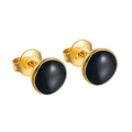 Boucles d'oreilles minimalistes en acier inoxydable doré 18K avec émail noir - E933-Noir Grand Rond