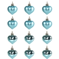 Set di 12 ornamenti natalizi blu lucidi a forma di cuore con cordini in argento - Blu Lago