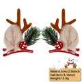 Pair of brown reindeer antler hair clips with plush ears and festive pine decorations - Brown Antler Elk Ears Style