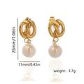 Elegant 18k gold plated titanium earrings with round pearls featuring interlocking double rings - Style 9-Interlocking Knot Pearl
