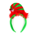 Christmas elf headband with red and green striped hat, small bell and feather trim - Red Green Elf Hat