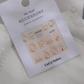 Golden geometric nail charms with pearls, model MJ-056, on white display card - Model MJ-056 Gold Foil