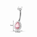 G23 titanium navel ring with pear-shaped pink crystal and white zircon flower accents - Pink Teardrop (T2521-8#) / Silver