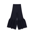 Pantaloni in maglia blu scuro a vita alta con fondo a balze e texture a costine - S / Pantaloni a zampa (Blu)