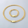 Golden titanium steel Cuban chain set with gear textured buckle for men style - 9mm Wide Type C Buckle / Bracelet 21cm / Gold
