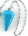 Blauer Türkis-Hexagon-Kegelpendel-Anhänger an einer feinen silbernen Gliederkette - Blauer Türkis