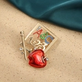 Vintage gold education brooch featuring ABC letters and a red apple with crystals - 123 Apple School Theme