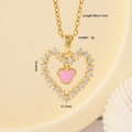 Collana dorata con ciondolo a cuore rosa e pietre di zircone bianco, lunghezza 40+5 cm - Rosa