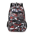Sac à dos camouflage classique avec trois fermetures éclair et bretelles pour l'école - Camouflage Rouge / Rouge