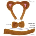 Three-piece brown plush cat ear headband set with pink inner ears and matching bowtie - Khaki Faux Fur Cat Ear With Pink Inner 3-Piece Set