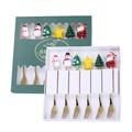 6-piece gold stainless steel Christmas dessert forks with cute 3D cartoon handles in gift box - Gold All Forks 6pcs Lucky Green Box