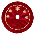Rode fluwelen kerstboomrok met geborduurde gouden pailletten en sneeuwvlokken - 24 inch / Rood