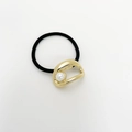 Black elastic hair tie featuring a golden geometric alloy piece with a white pearl accent - 17# Pearl Geometric Style
