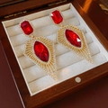 Golden Red Gem Hollow Geometric Stud Earrings (30#)