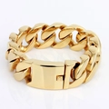 Pulsera cubana para hombre en oro pulido con cierre de presión ancho y seguro - Dorado (KB29671-D)