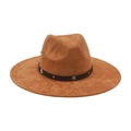 Minimalist camel suede fedora with star studded leather band in western cowboy style - One Size / Camel (Belt Star Decor)