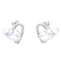 Chic heart-shaped stud earrings with rectangular central zircon and micro-pave crystals - Silver White