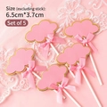 Five-piece set of pink cloud cake toppers with gold borders and pink silk ribbons - Pink Cloud Blank Topper - 5 Pcs (532)